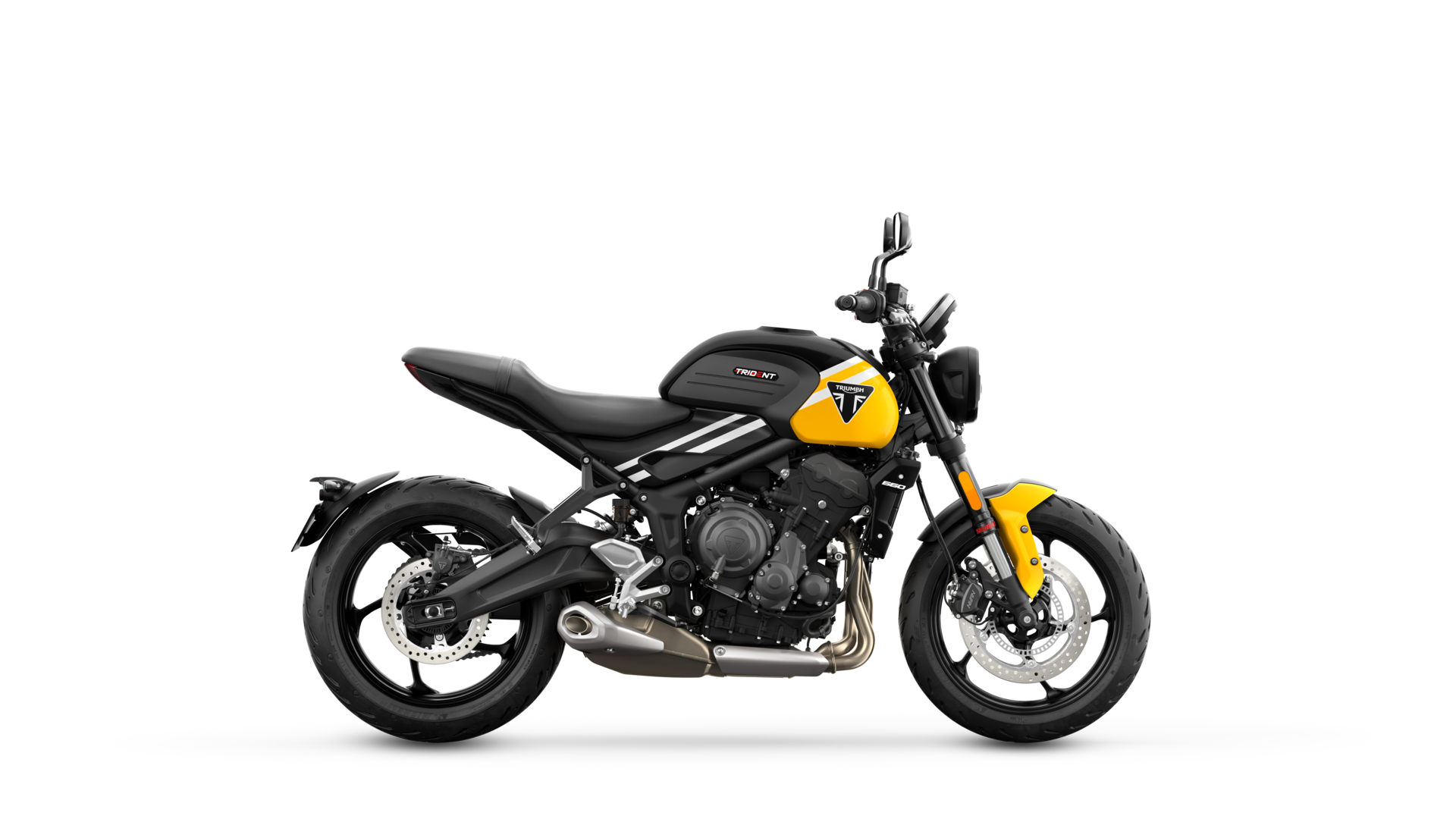 Triumph Trident 660 in Cosmic Yellow right hand side